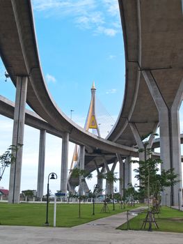 Bhumibol Bridge also casually call as Industrial Ring Road Bridge, Samut Prakarn,Thailand