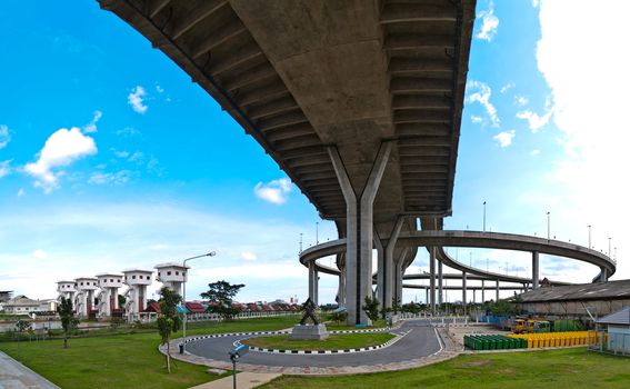 Circle highway of Bhumibol Bridge(Industrial Ring Road Bridge), Samut Prakarn,Thailand