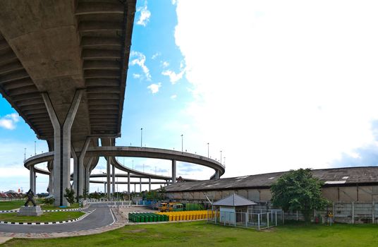 Circle highway of Bhumibol Bridge(Industrial Ring Road Bridge), Samut Prakarn,Thailand