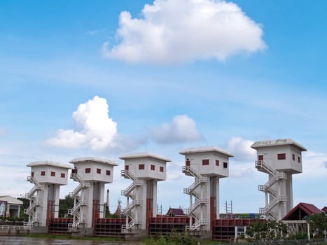Floodgate near Bhumibol Bridge, Samut Prakarn,Thailand