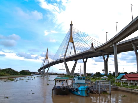 Bhumibol Bridge also casually call as Industrial Ring Road Bridge, Samut Prakarn,Thailand