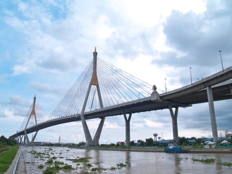 Bhumibol Bridge also casually call as Industrial Ring Road Bridge, Samut Prakarn,Thailand