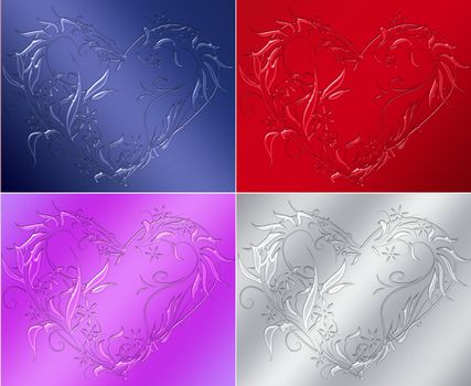 Valentine heart, four colours of abstract background