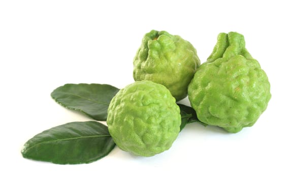 Kaffir limes on white background