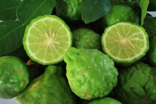 Background with pile kaffir limes