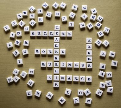 Career related word made of scrabble letter. Isolated on wood background.