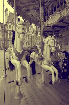 French carousel horse ride in vintage style