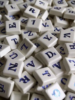 Random scrabble pieces background texture.