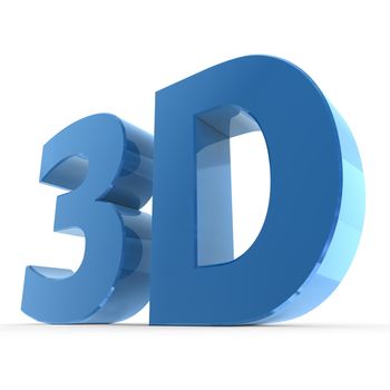 blue word 3D with a shiny glossy surface