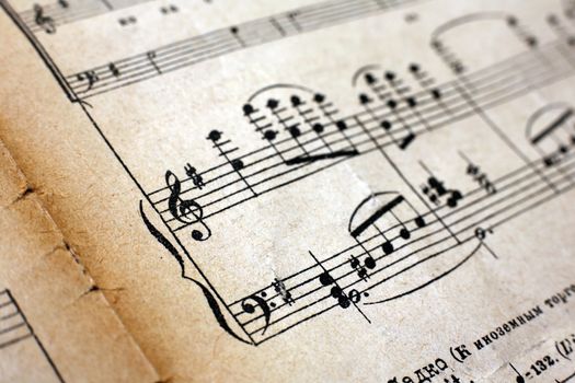 Old vintage musical page close-up