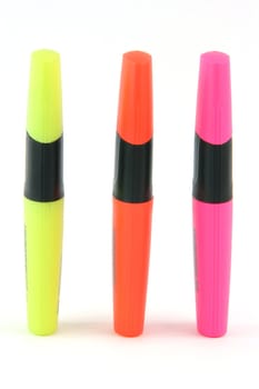 stationery and business objects three highlighters isolated on white background