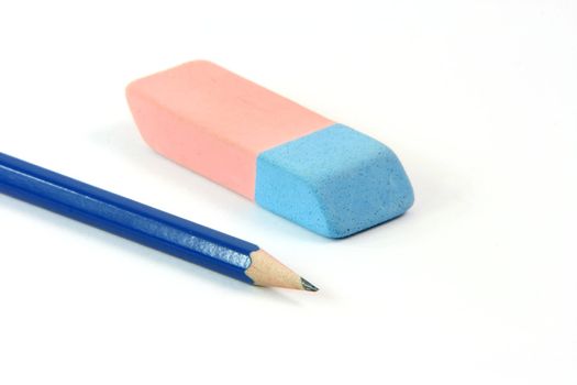 stationary items eraser and pencil isolated on white background