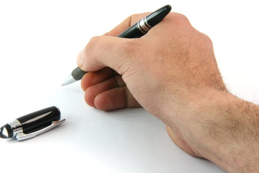 writting with black ballpen isolated on white background business concepts