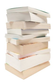 Stack of used books isolated on a white background.