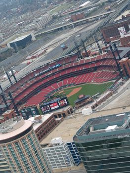 Editorial. Arial image of Busch stadium for the Cardinals in St. Louis. It was actually taken from inside the St. Louis Arch.