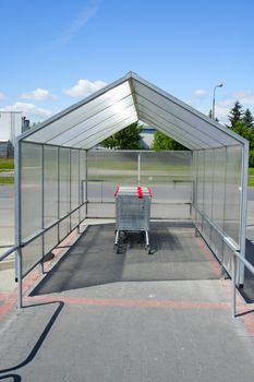 shop trolleys on car park before ma