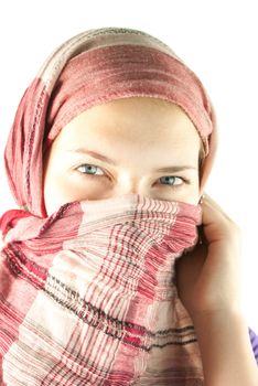 Teen girl muffled in a shawl