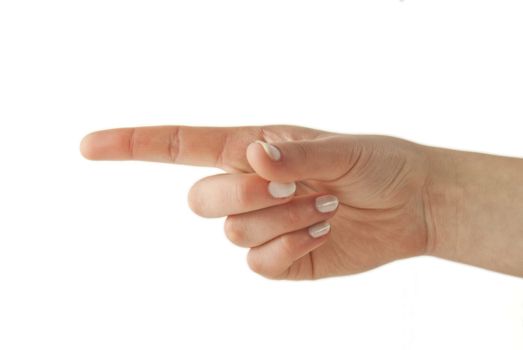 Woman gesturing direction with her hand