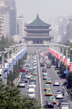 Bell tower in downtown Xi'an, China