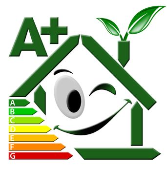 Green house stylized with certification electric output A+