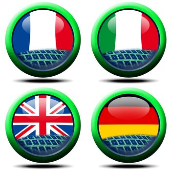 4 icons with the flag of Italy, France, Britain and Germany