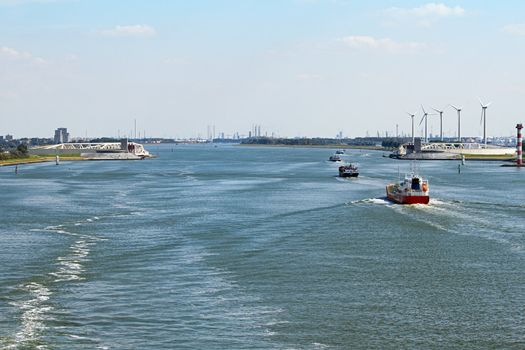 Storm surge barrier Maaslantkering in the river Maas near Rotterdam, the Netherlands