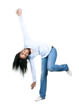 Playful black woman isolated on white background