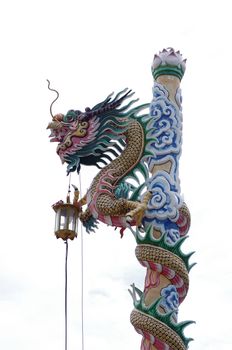 Dragon in chinese temple with white sky