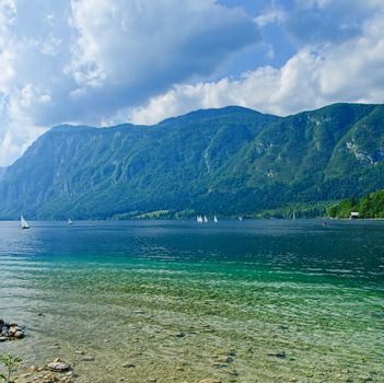 Beautiful view. Lake, mountain, reflection. Lake Bohinj. Slovenia