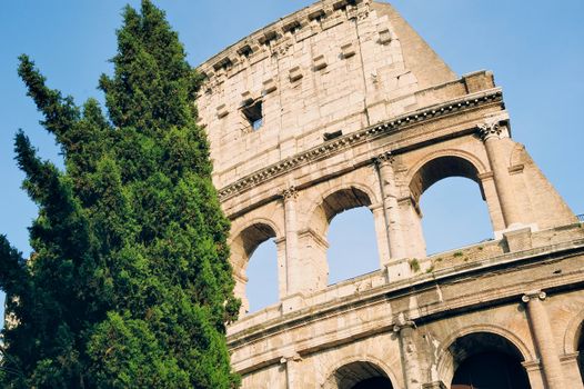 Ancient ruins Roman Colosseum. View from side