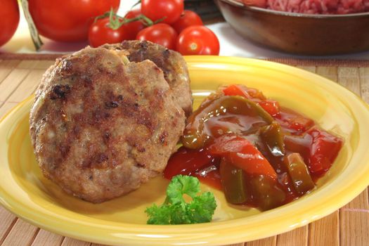 fried meatballs with Letscho and fresh parsley