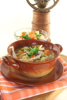 Chicken soup with chicken and fresh vegetables
