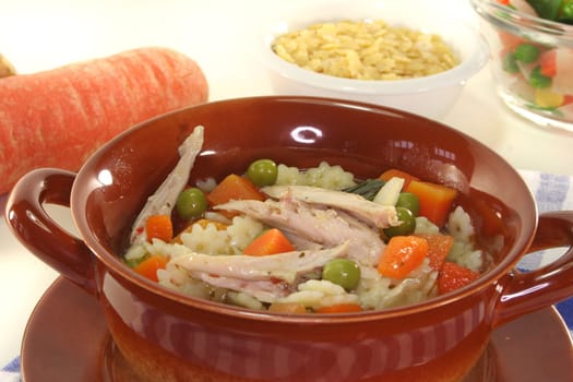 Chicken soup with chicken and fresh vegetables