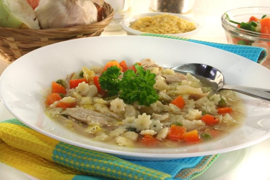 Chicken soup with chicken and fresh vegetables