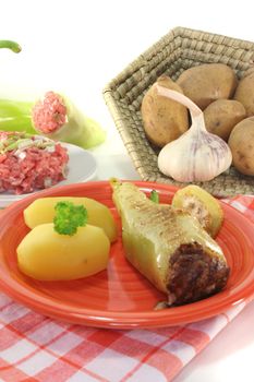 stuffed peppers with potatoes and fresh parsley