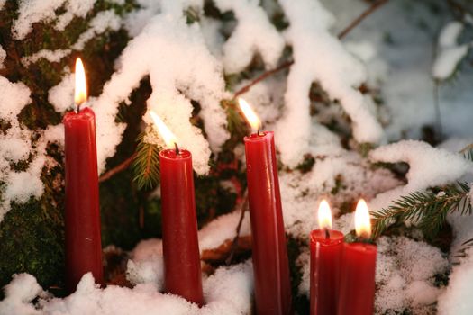 candles in snow