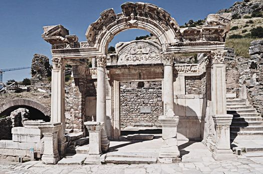 Ruins of an ancient gate built by the Romans in Ephesus, İzmir, Turkey