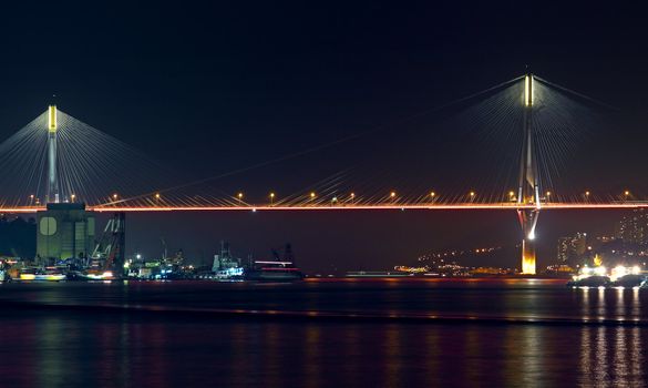Night scene of bridge in Hong Kong 