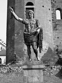 Caesar Augustus monument at Palatine towers in Turin, Italy