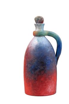 Hand painted jug against white background