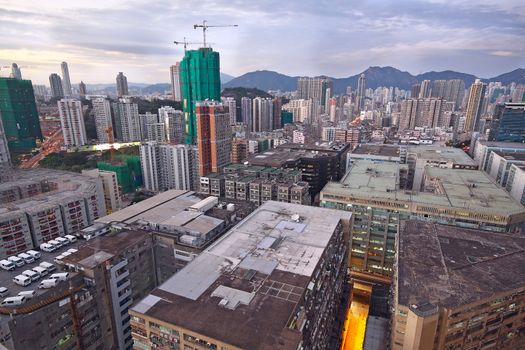 sunset in downtown area, hong kong