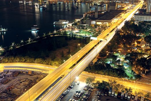 traffic in modern city at night