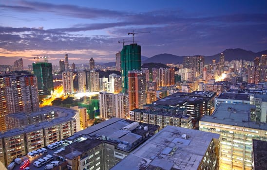 hongkong urban area in sunset moment