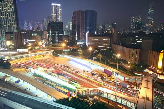 City of hongkong. Aerial view of Chicago downtown at twilight from high above. 