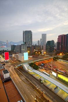 City of hongkong. Aerial view of Chicago downtown at twilight from high above. 