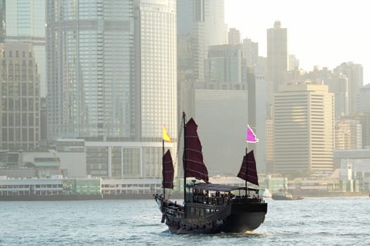 Chinese sailing ship in Hong Kong Victoria Habour 