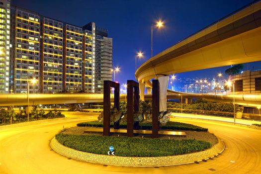 Roundabout in city at night 