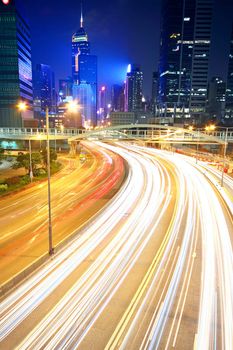 traffic in downtown in hong kong at night