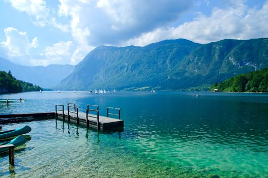 Beautiful view. Lake, mountain, reflection. Lake Bohinj. Slovenia