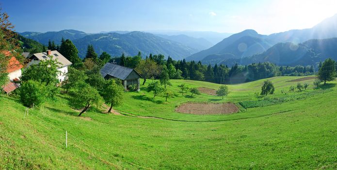 Panorama. High Tatras mountains in Slovakia with mountain lake